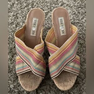 Steve Madden Pride Shimmer Multicolor Rainbow Cork Platform Wedge Sandals 6.5